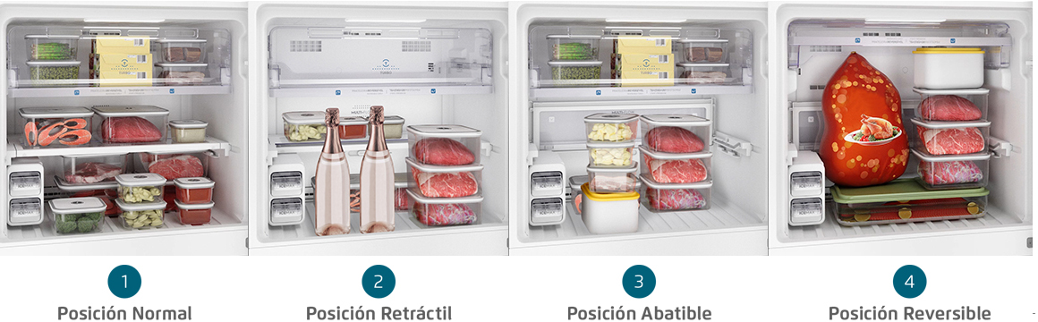 Bandejas adaptables en freezer con el refrigerador DF56S de Fensa