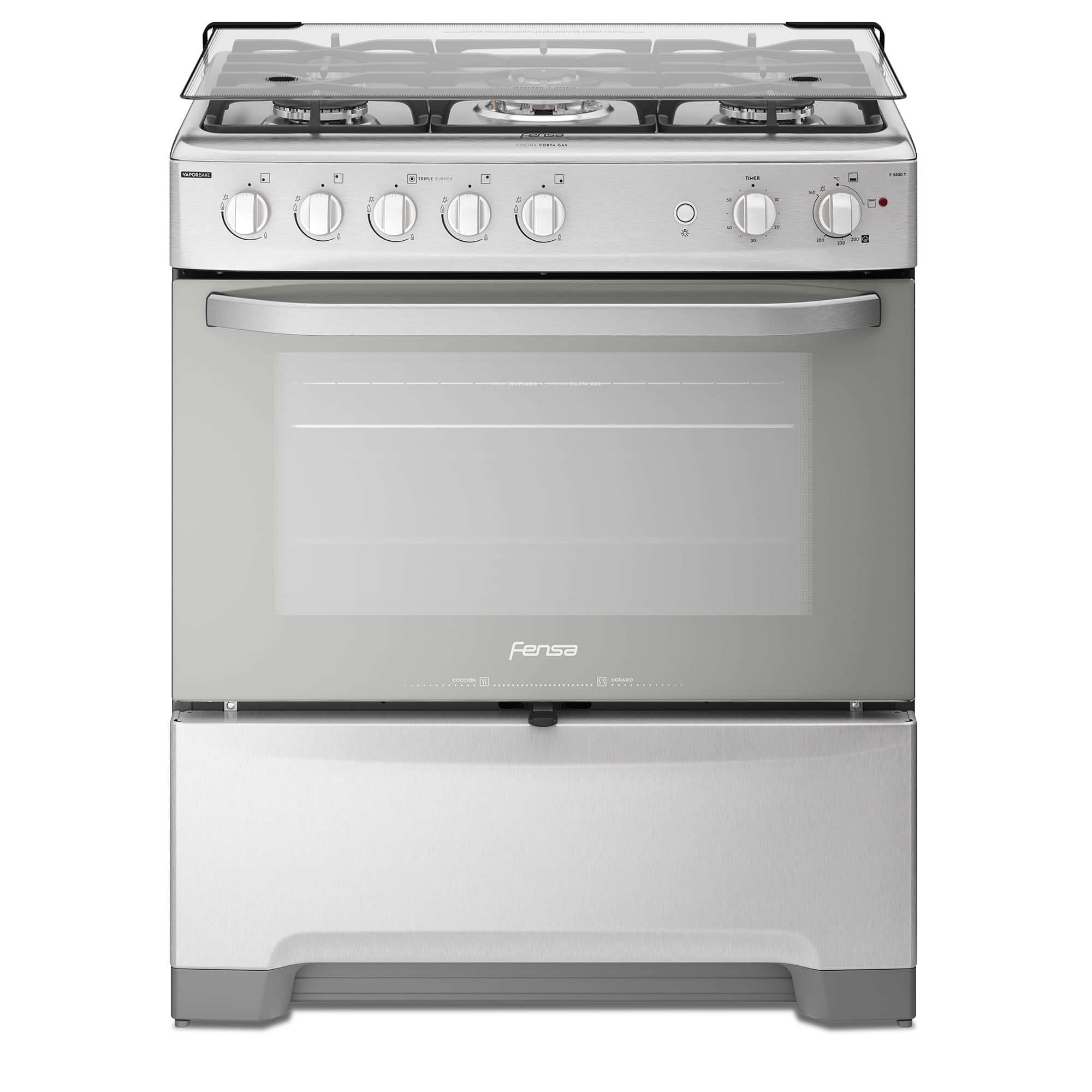 Cocina a Gas 5 Platos Fensa Experience con VaporBake y Triple Llama F 5500 T Inox a $339.990